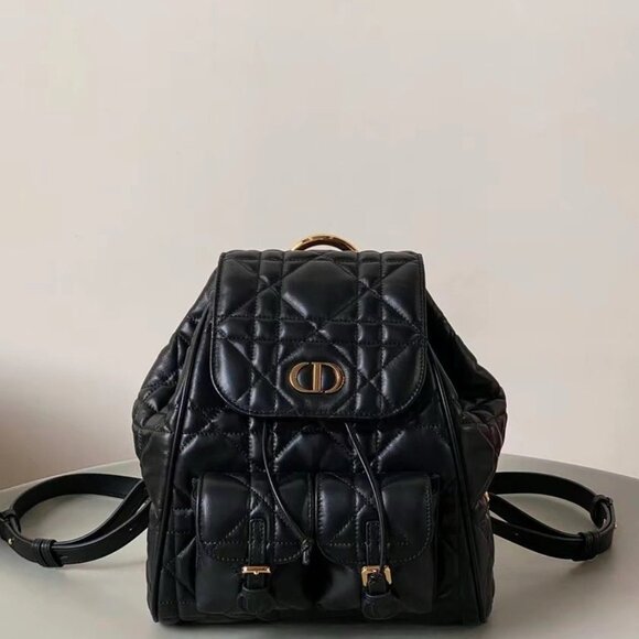 DIOR Caro Adjustable Strap Flap Backpack Women's Black - Picture 6 of 6